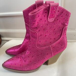 Fuchsia Pink Rhinestone Cowgirl Size 10 Western Ankle Boots Concert Nashville